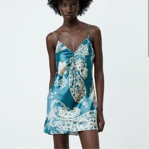 Teal and Cream Paisley Slip Dress